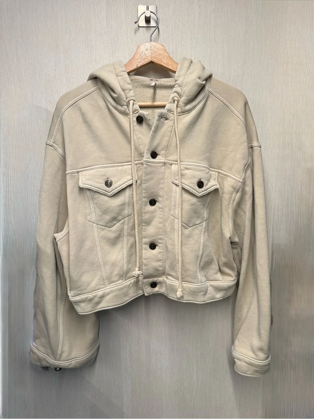 Free People Dreamers Hooded Oversized Jacket Ivory Cream Fleece, Size Medium